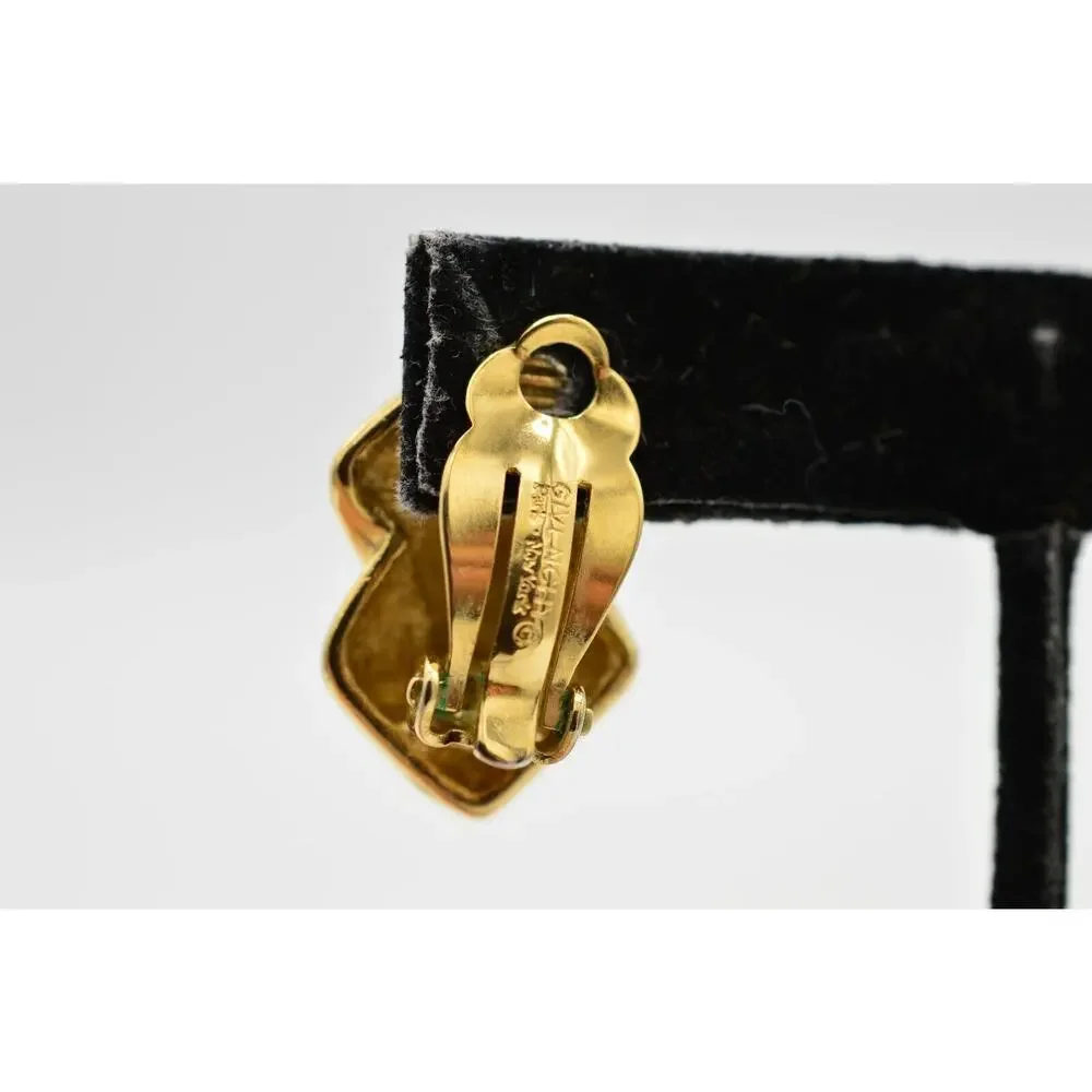Givenchy Vintage Earrings Clip Shiny Yellow Gold Tone Runway Signed 1980s 9L